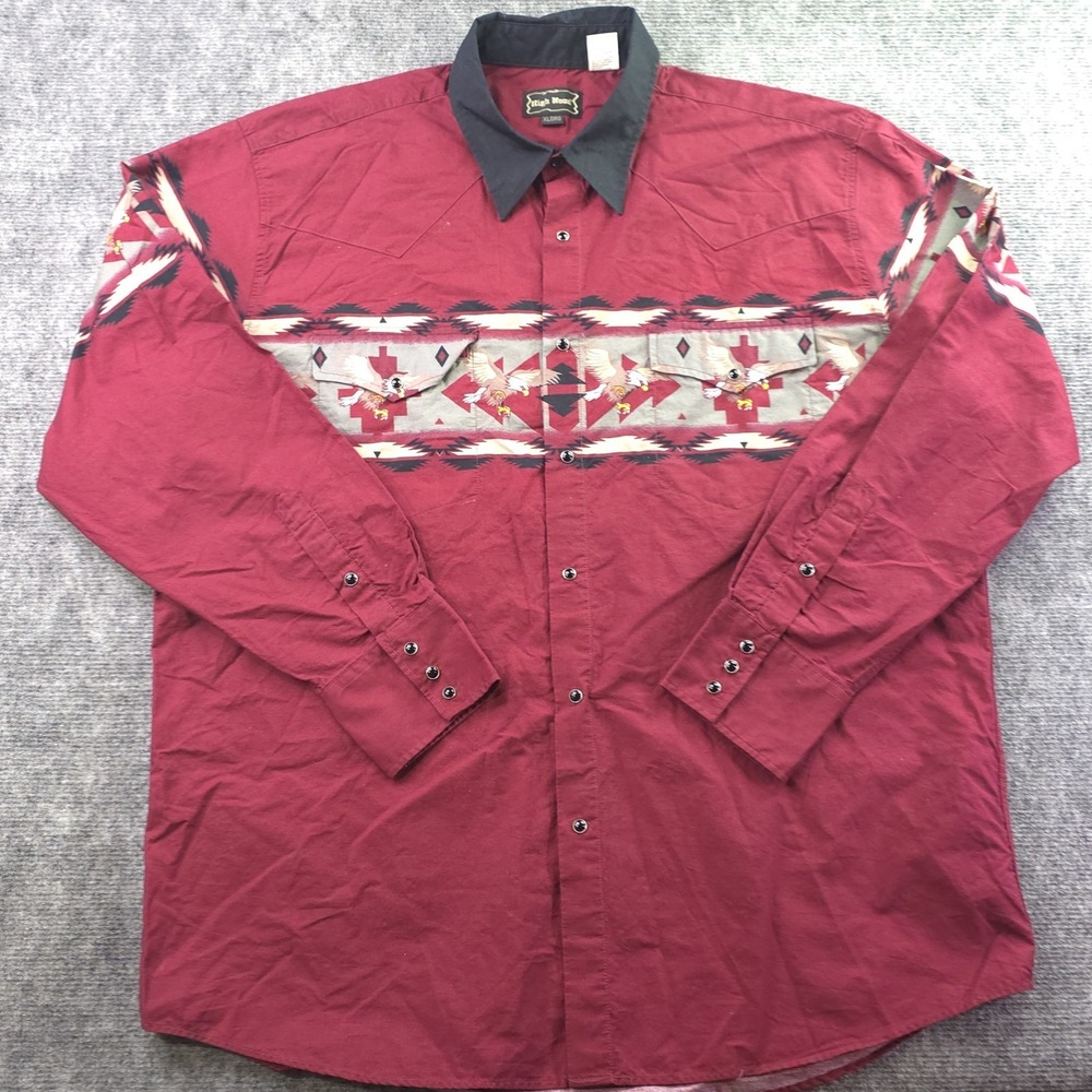 Vintage High Noon‎ Shirt XL Red Eagle Aztec Print Pearl Snap Long Sleeve